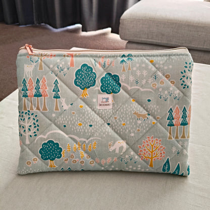 quilted tablet sleeve with nature and woods prints
