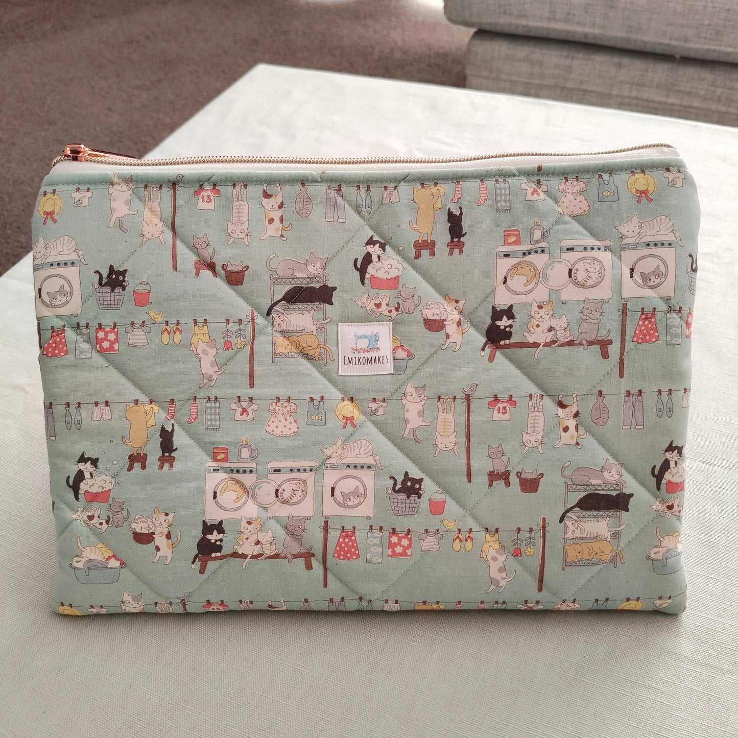 quilted tablet sleeve with cats prints