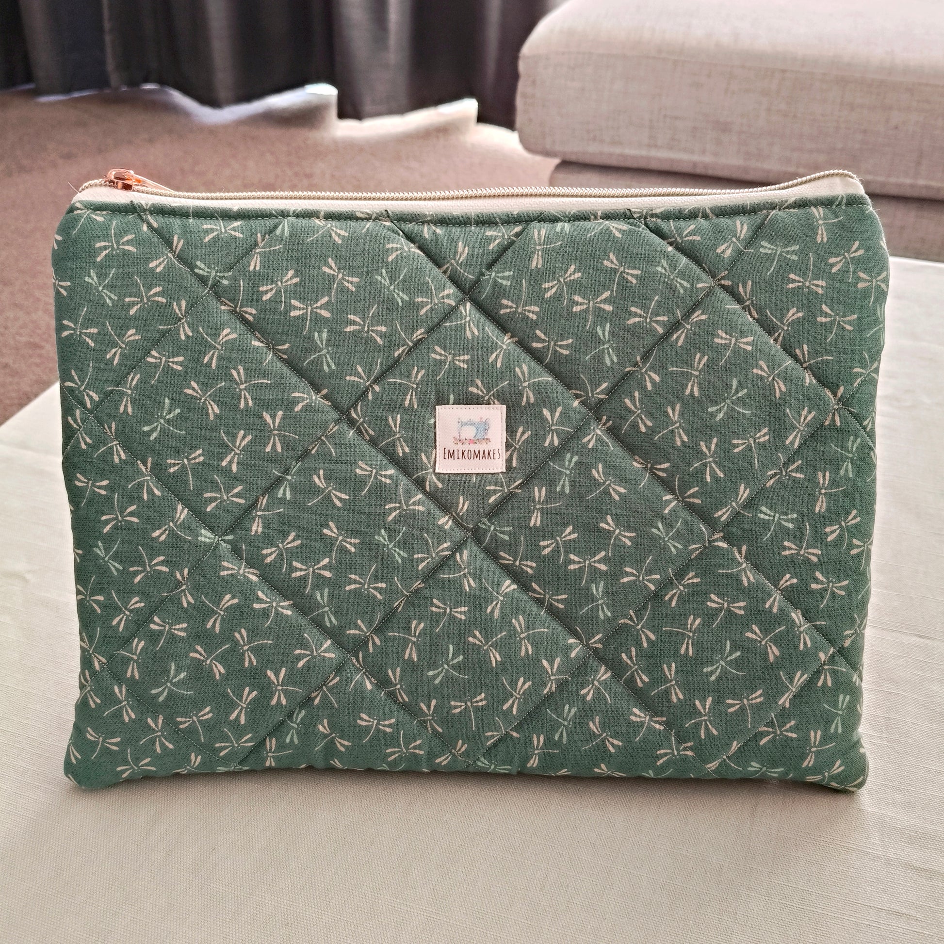 quilted tablet sleeve with dragonflies prints