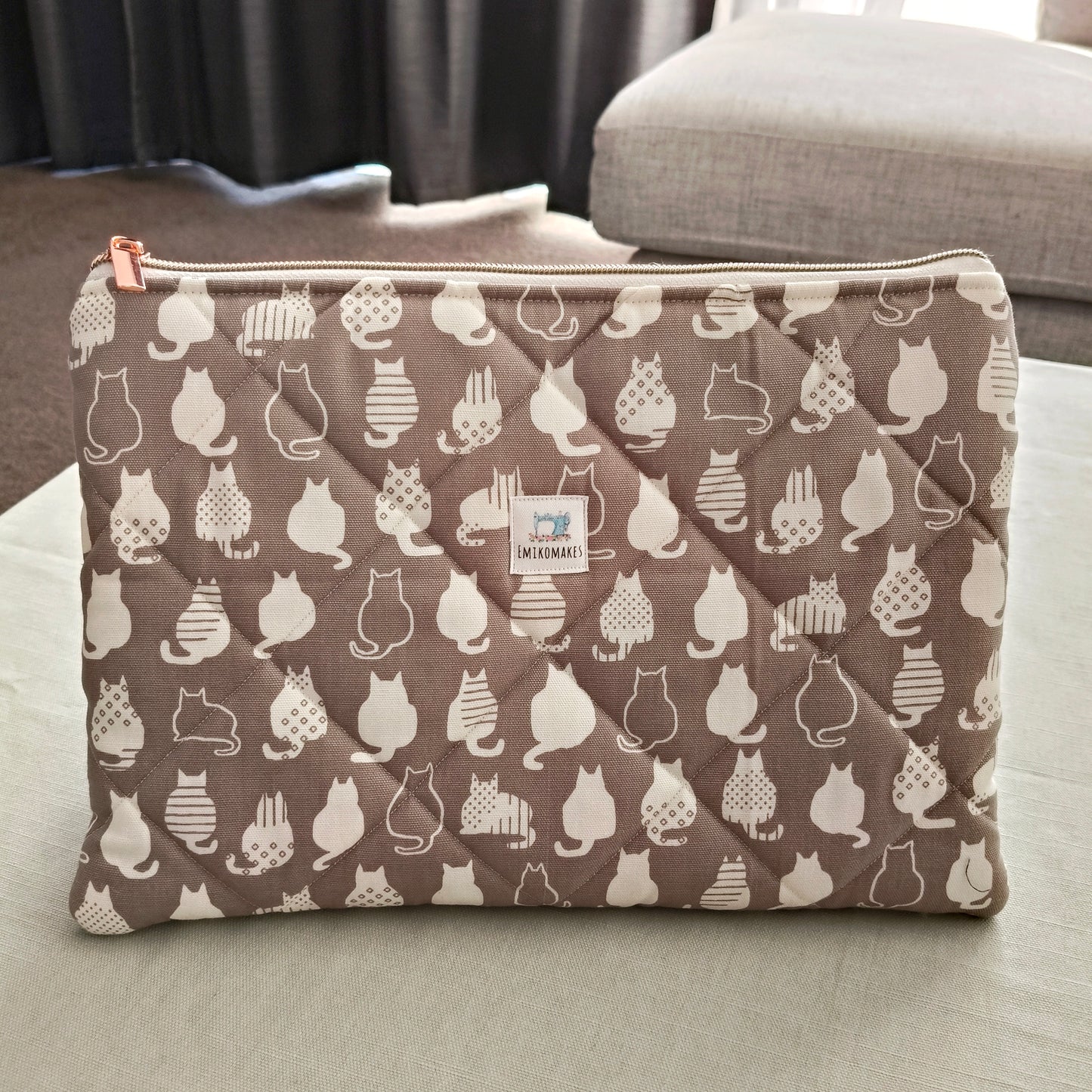 quilted tablet sleeve with cats prints