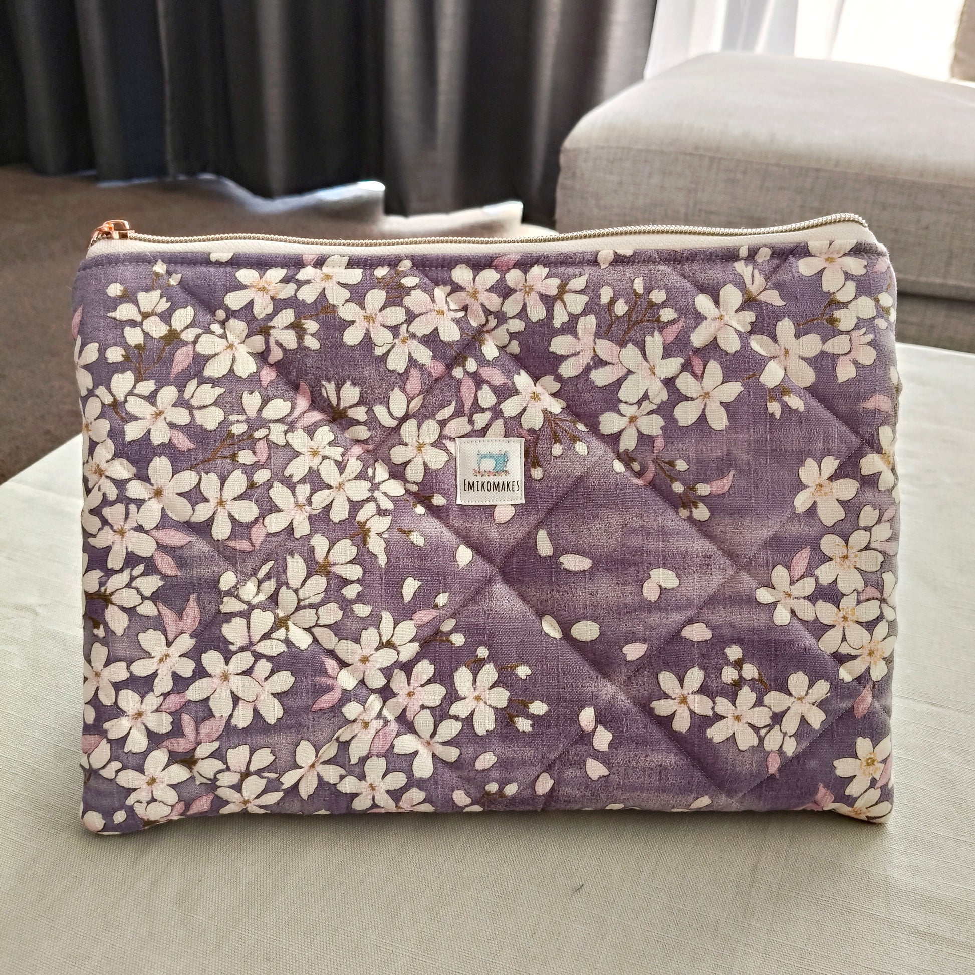 quilted tablet sleeve with japanese florals prints