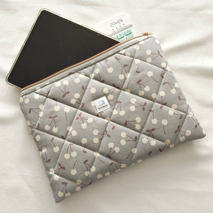 quilted tablet sleeve with cherries prints
