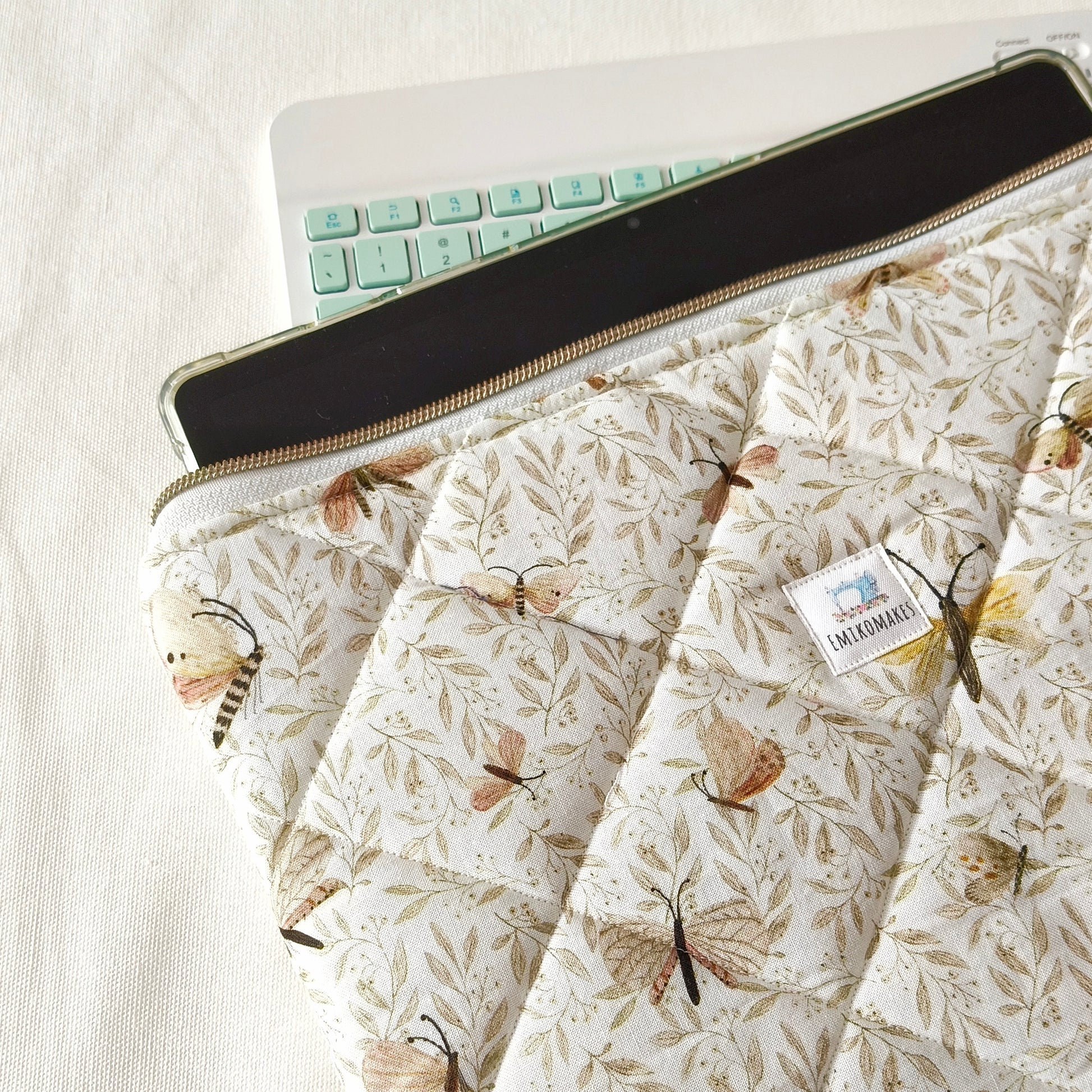 quilted tablet sleeve with insects prints