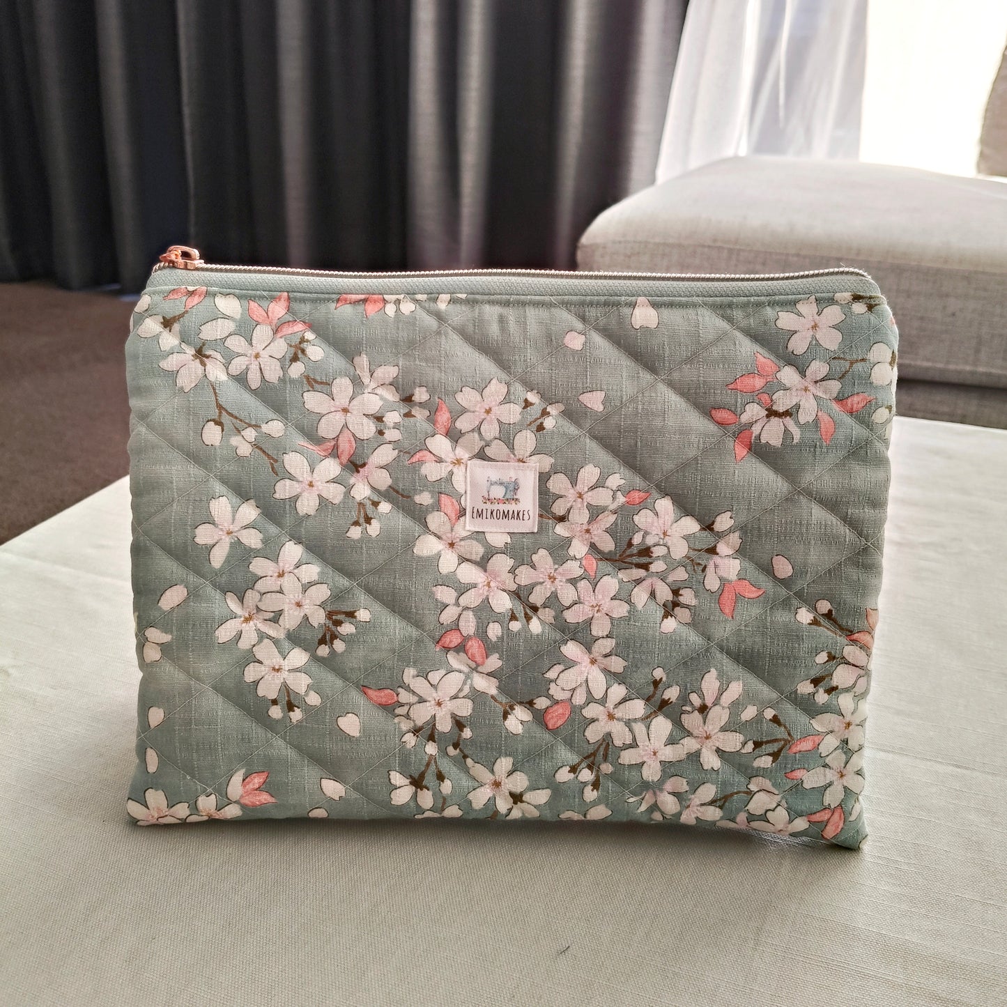 quilted tablet sleeve with japanese floral print