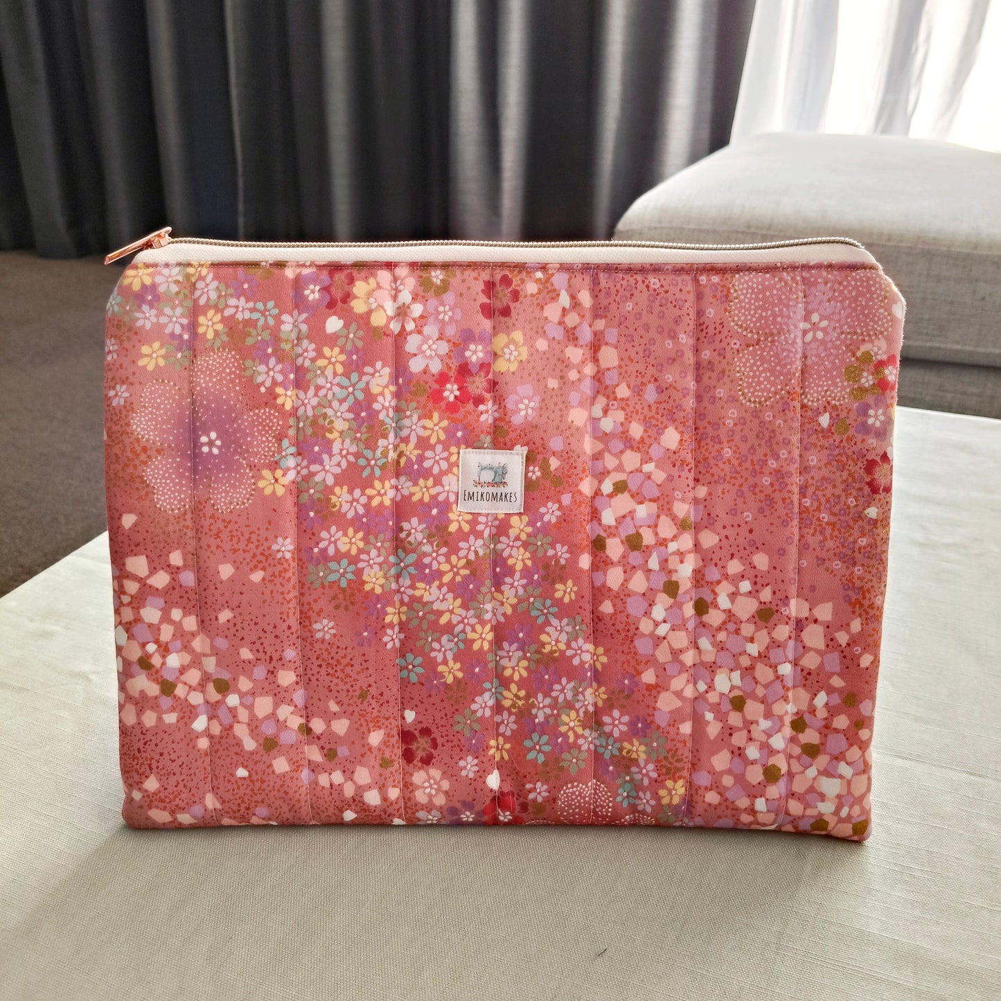 quilted tablet sleeve with japanese floral print